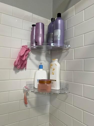 JiePai Acrylic Shower Caddy Shelf with Hooks 2 Pack