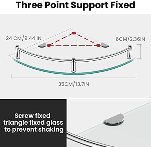 YorkHoMo Glass Corner Shelves with Rail 2 Pack