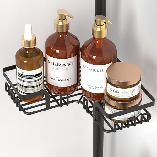 ZUNTO Shower Caddy Corner Tension Pole Organizer Adjustable 25in-114in 4 Tier Storage with 2 Soap Holders Black