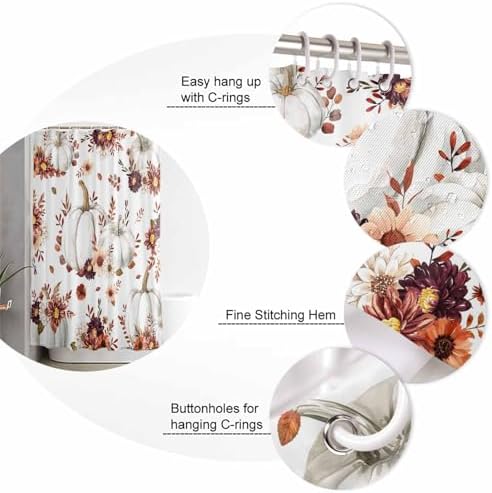 White Pumpkin 4 Pc Shower Curtain Set with Non-Slip Mats and Rugs