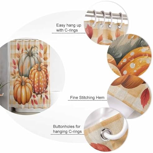 Orange Pumpkin Shower Curtain Set 4 Pcs with Non-Slip Rugs