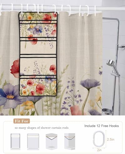 Vintage Floral Leaf Shower Curtain and Mesh Organizer Set