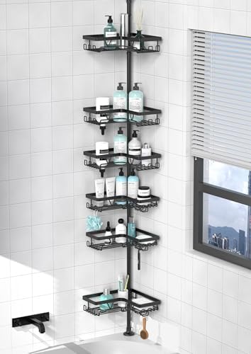 KEGII Corner Shower Organizer 6-Tier Tension Pole Caddy Black