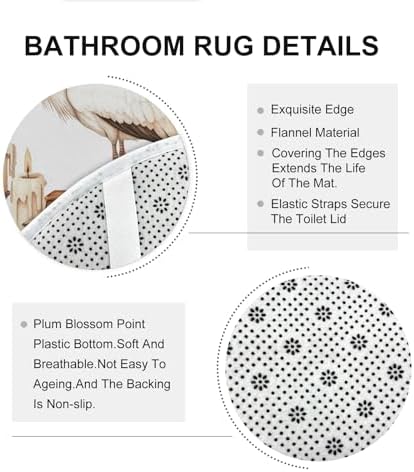 DESIHOM 4PCS Fall Storks Bird Shower Curtain Set with Hooks Non-Slip Rug U Shape Toilet Lid Cover Mat