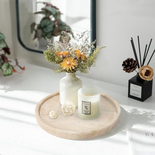 Travertine Tray Round Marble Vanity Tray for Bathroom Decor Small Ceramic Jewelry Holder