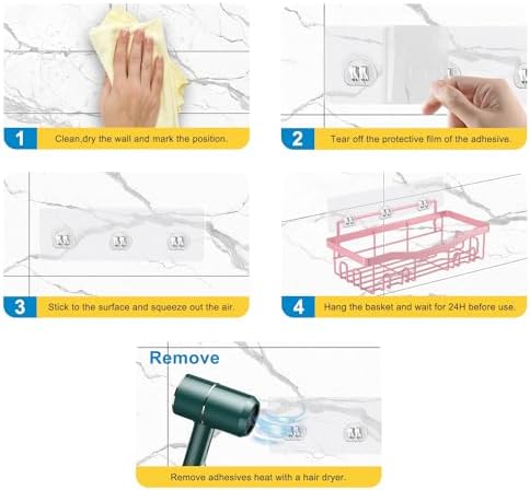 Adhesive Shower Caddy Set 5 Pack Rustproof Organizers