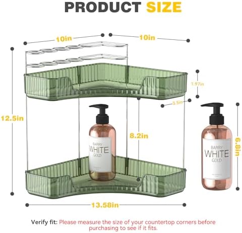 2-Tier Corner Bathroom Organizer with Brush Holder and Toothbrush Racks