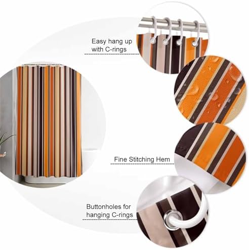 Vintage Striped 4 Piece Shower Curtain Set with Non-Slip Rugs