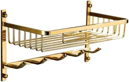 Gold Brass Shower Caddy with 5 Hooks
