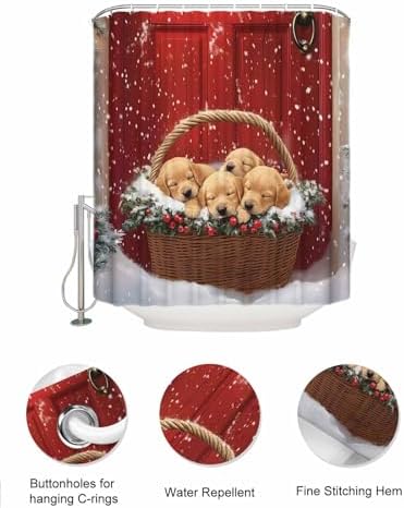 Red Winter Snow Shower Curtain with 10 Pockets