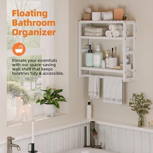 Galood 3 Tier Adjustable Bamboo Towel Rack Over Toilet Storage Unit