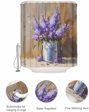ZFUNCING Purple Lavender Waterproof Shower Curtain Set with Organizer