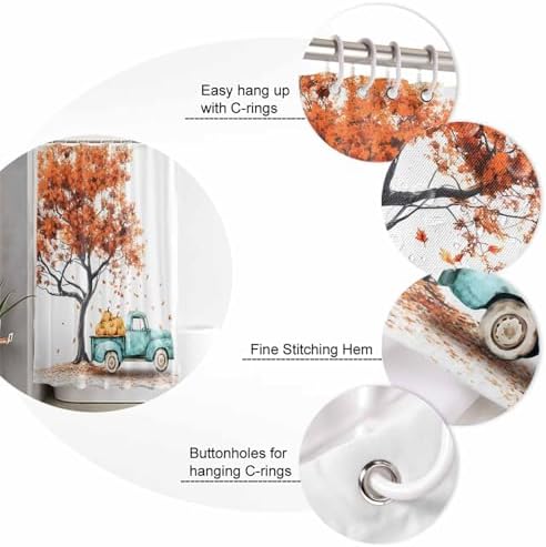 Fall Truck 4 Pcs Waterproof Shower Curtain Set with Non-Slip Rugs and Mats