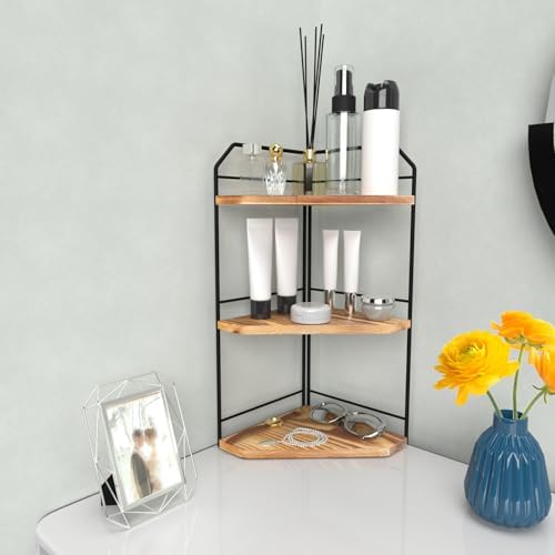 Corner Bathroom Counter Organizer 3 Tier Wood Vanity Shelf
