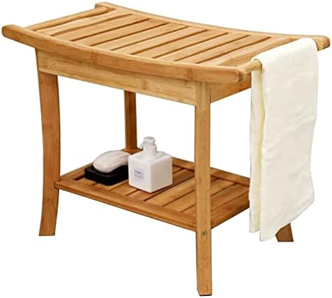 Bamboo Shower Stool with Storage Shelf and Non-Slip Design