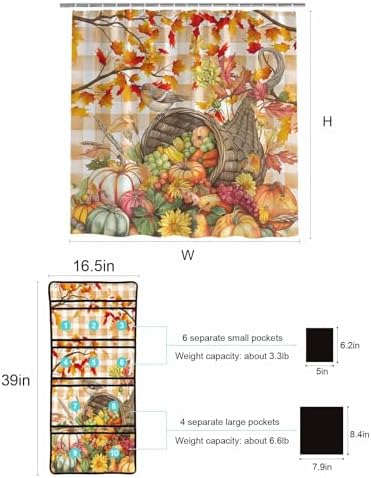 Waterproof Shower Curtain with 10 Pockets and Hanging Organizer