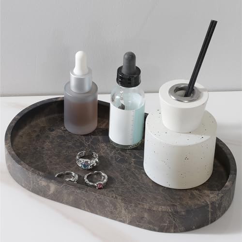 Navaris Marble-Look Round Vanity Tray - Brown Resin Organizer