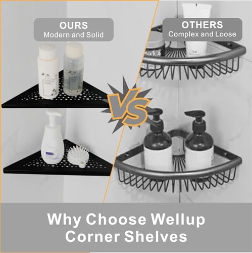 WELLUP Black 10 Inch Corner Shower Shelf 2 Pack