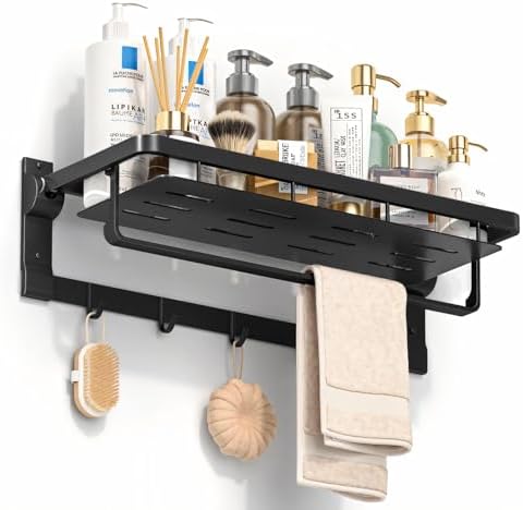 Rust-Proof Floating Shelves Organizer With Towel Bar 23-Inch Matte Black