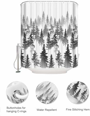 Shower Curtain Set With 10 Pockets And Hooks