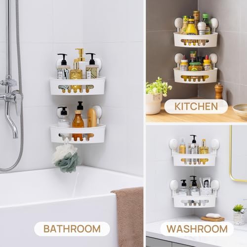 LEVERLOC Corner Shower Caddy 2 Pack Suction Cup Organizer