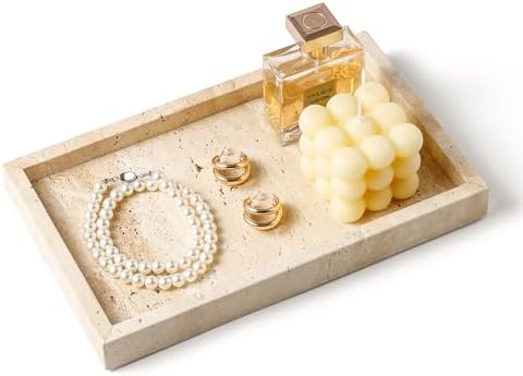 WORHE Natural Marble Vanity Tray for Jewelry and Candles