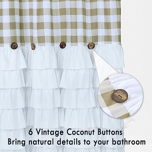 72 x 72in Farmhouse Ruffled Shower Curtain with Vintage Buttons