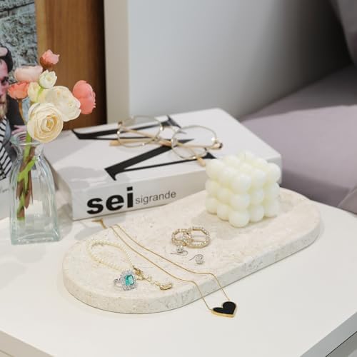 Koville Marble Tray 12x6 Inch Beige Vanity Organizer
