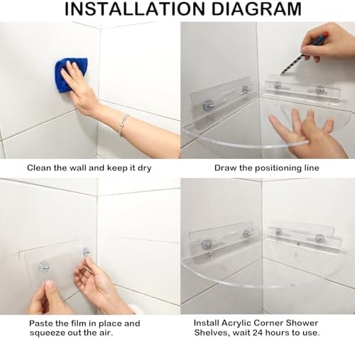 Acrylic Corner Shower Caddy Shelf 2 Pack - Space Saving Wall Mounted Organizer