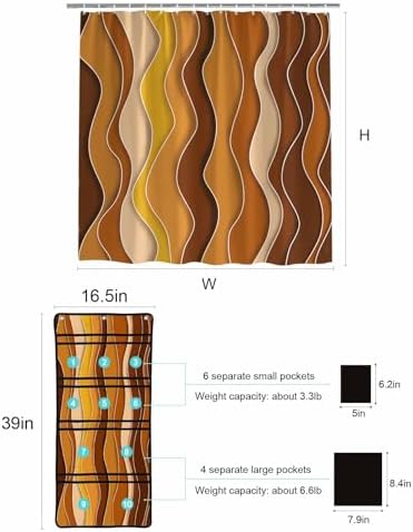 Modern Orange Gradient Shower Curtain with 10 Pocket Organizer Set