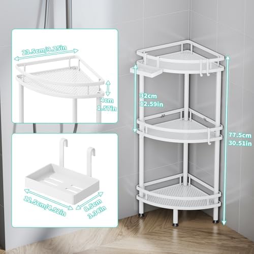 HapiRm 3 Tier Corner Shower Organizer with 4 Hooks and Soap Holder