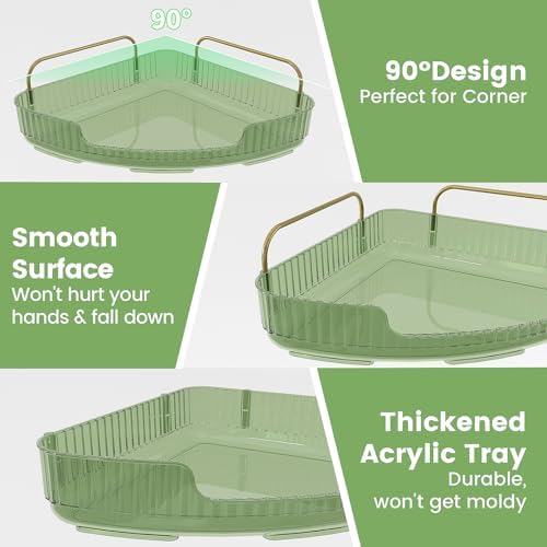 Acrylic Corner Bathroom Tray Organizer Green