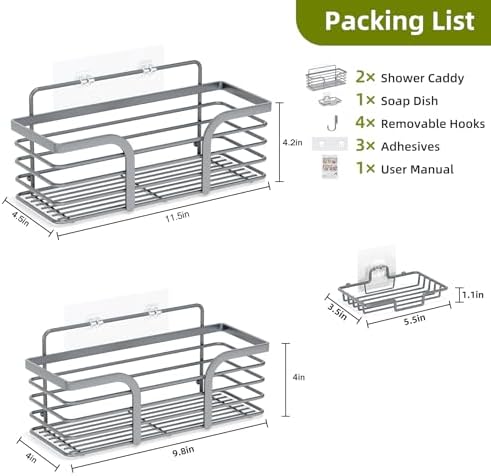 Yougai 3 Pack Dark Grey Shower Caddy Organizer