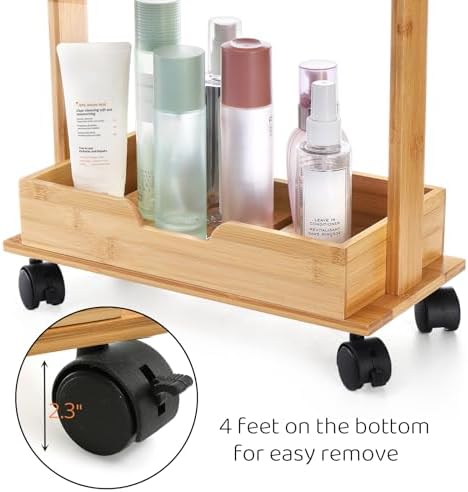 Lyellfe 3-Tier Bamboo Shower Caddy Stand with Wheels