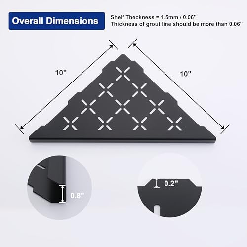 10 Inch Corner Shower Shelf 2 Pack Matte Black Stainless Steel