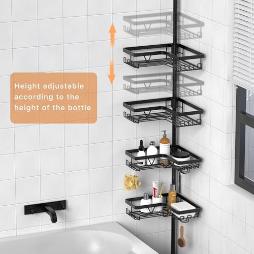 KEGII Corner Shower Organizer 6-Tier Tension Pole Caddy Black