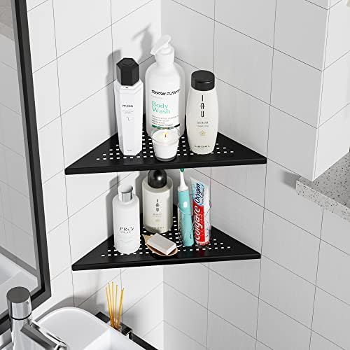 2 Pack Corner Bathroom Shelf Recessed 12 Shower Shelf Matte Black SUS304 Stainless Steel