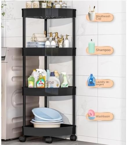 4 Tier Corner Shelf Stand with Wheels Black