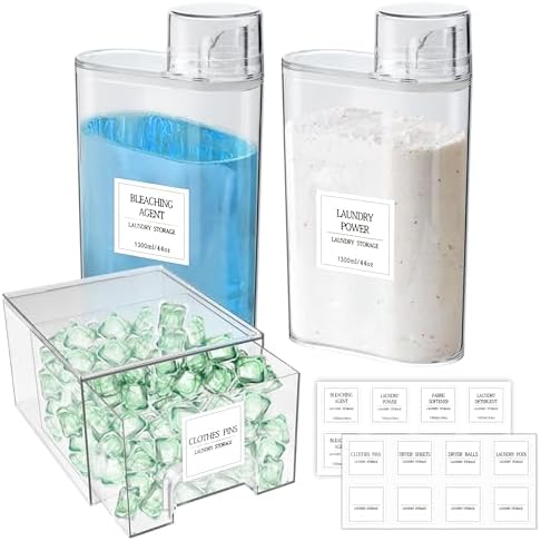 3 Pack Laundry Powder Container and Dryer Sheet Holder Organized Storage Drawer with Labels