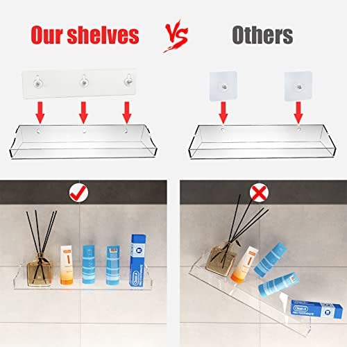 Acrylic Shower Shelves 2 Pack Clear Floating Wall Mount Storage Organizer
