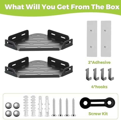 2 Pack Corner Shower Caddy Stainless Steel Rustproof 4 Hooks Black