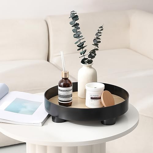 Black 12 Inch Round Vanity Tray for Home Decor