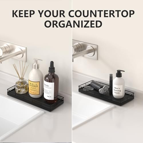Focusonit Bathroom Tray with Metal Frame and Oak Wood