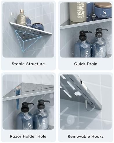 DAYONE 2 Pack Corner Shower Shelves 10 Inch Chrome