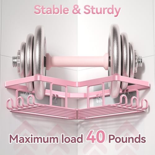 Yasonic Corner Adhesive Shower Caddy 12 Hooks Pink 3-Pack