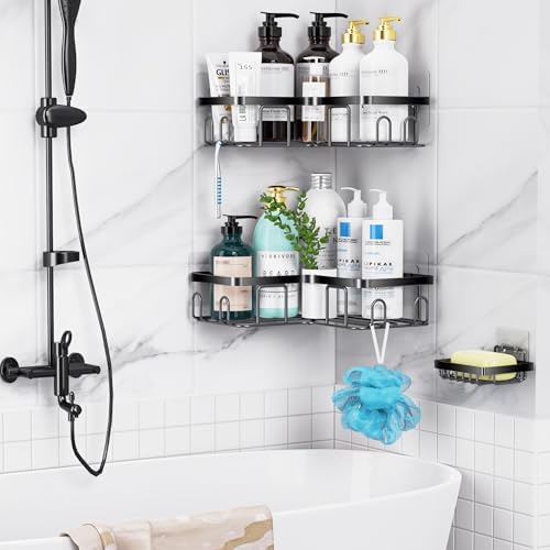 MOFOROCO 3-Pack Corner Shower Caddy Organizer Shelf Matte Black
