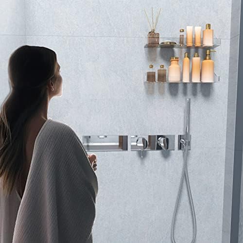 Acrylic Shower Shelves 2 Pack Clear Floating Wall Mount Storage Organizer
