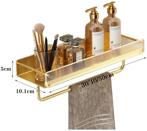Gold Shower Caddy with Towel Bar and Acrylic Fence