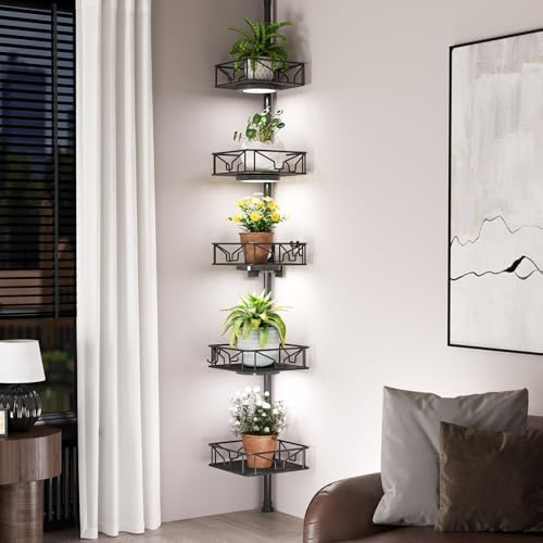 Skycarper 5 Tier Adjustable Corner Shower Caddy Organizer with Hooks Black