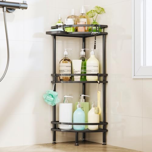 HapiRm Corner Shower Caddy with 3 Tiers and 4 Hooks